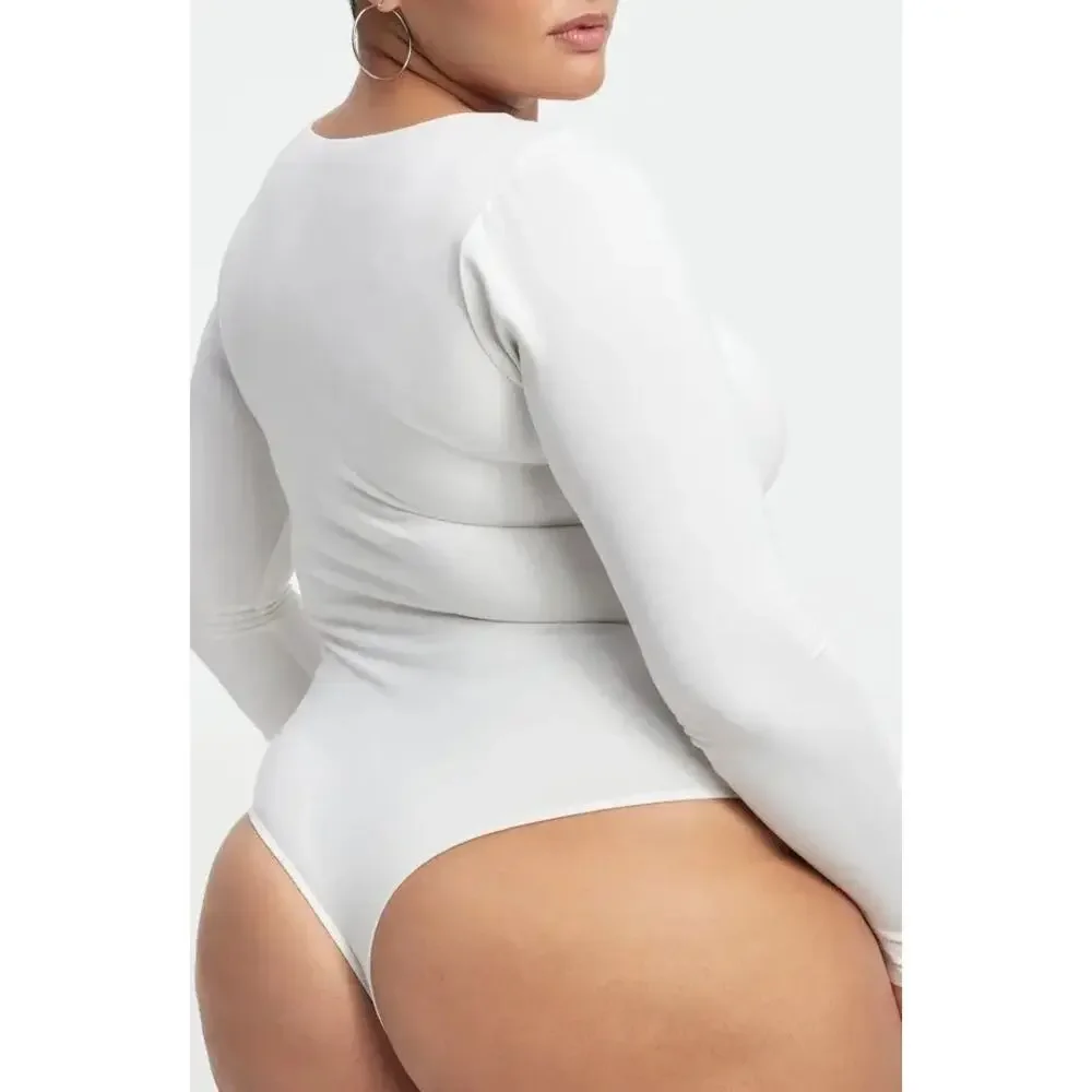 Good American Ivory White U-Ring Scoop Neck Long Sleeve Bodysuit Size 2XL - Picture 2 of 7